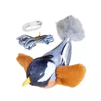 Игрушка для кошек «Птицы, хлопающие крыльями» Интерактивный летающий воробей с реалистичным щебечущим звуком, активируемый прикосновением Мягкая игрушка для котят «Птицы» для домашних кошек серый