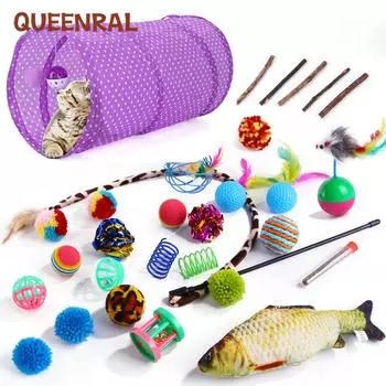 Игрушка для кошек Queenral Pet Fish Set Cat Channel Funny Cat Stick Bell Toy Cat Tunnel Toys Supplies