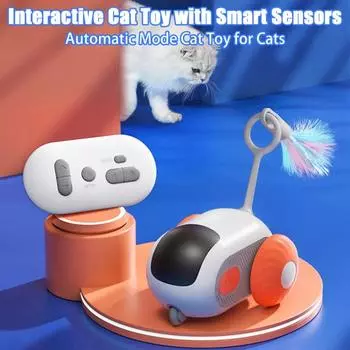 Игрушка для кошек с дистанционным управлением, электрический турбохвост, интерактивная умная машинка, три режима, автоматическое преодоление препятствий, перезаряжаемые через USB игрушки для кошек оранжевый