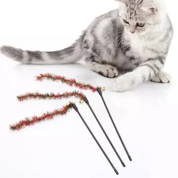 Игрушка для кошек с игрушками-колокольчиками Интерактивная игровая игрушка для кошек Игрушка-палка с перьями для домашних животных A