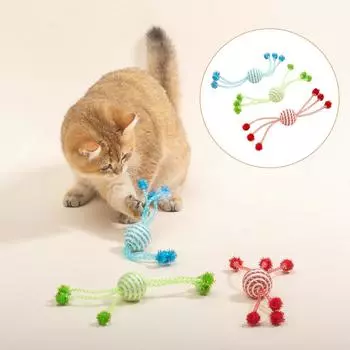 Игрушка для кошек Self Hi Cats Sticks Игрушки для кошек Интерактивные веревки Мяч Игрушки для домашних животных Собаки Дразнящиеся Устойчивые к укусам шерстяные шарики зелёный