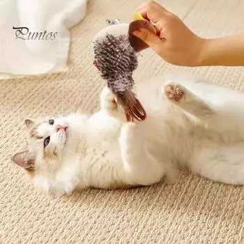 Игрушка для кошек «Щебечущая птичка» Интерактивная автоматическая игрушка-пищалка для домашних кошек Мягкая щебечущая птичка с хвостом из перьев A