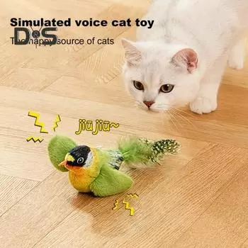 Игрушка для кошек «Щебечущая птичка» Интерактивная хлопающая крылышками плюшевая игрушка-птица на батарейках Стимулирующая игрушка для животных-котят для домашних кошек синий