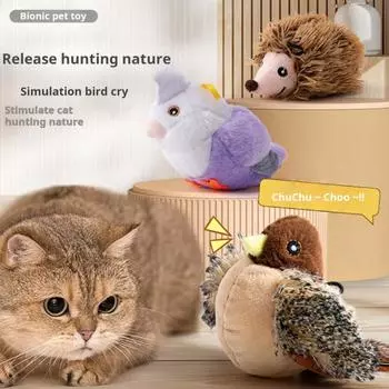 Игрушка для кошек в виде щебечущей птицы, интерактивная плюшевая игрушка для воробья, ёжика, капибары, имитация животных, активируемая прикосновением, игрушка для домашних кошек B