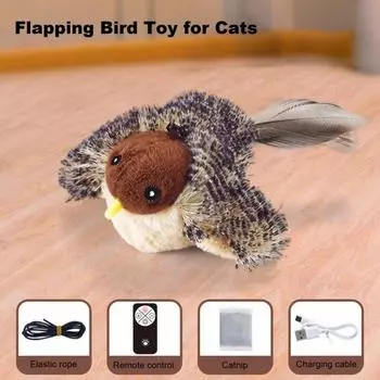 Игрушка для кошек Yousheng Flapping Bird, интерактивная имитация щебечущей птицы, перезаряжаемая через USB, плюшевая игрушка для кошек с дистанционным управлением для домашних кошек Bird