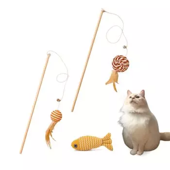 Игрушка для кошки Рыба и кошачья мята Эластичный Деревянный и пеньковый Набор из 3 предметов Игрушки, Лента, Материалы, Облегчение,