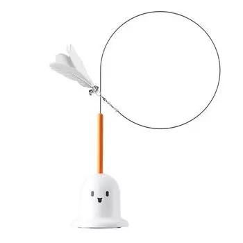 Игрушка для кошки с перьями на присоске, интерактивная игрушка-веревочка для кошки с колокольчиком и перьями, дразнилка-палочка для самостоятельной игры котенка в помещении белый