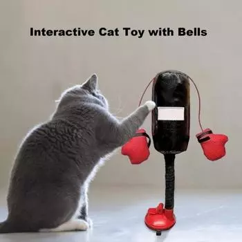 Игрушка для кота с перчатками и колокольчиками Интерактивные игрушки для котят Пружинная боксерская груша