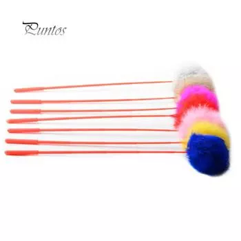 Игрушка для котенка из меха кролика, пушистый шарик для питомца, палочка-дразнилка