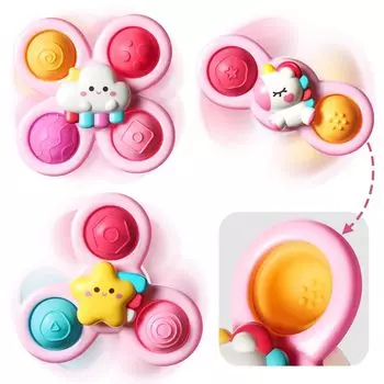 Игрушка для купания Hand Spinner Baby Bath Toy 0 с присоской Набор из 3 игрушек (Единорог Розовый)