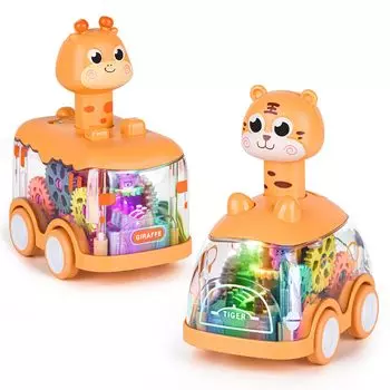 Игрушка для малышей Press and Go Gear Car Toy для малышей 1 2 3 лет Светящаяся игрушка Инерционная машина Подарки на день рождения для детей Мальчиков Девочек
