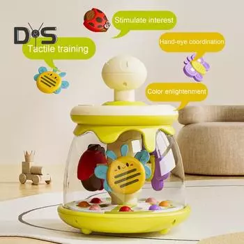 Игрушка для малышей Press Spin Baby Toy, симпатичная игрушка в форме насекомого с верхней ручкой, вращающийся мяч, прыгающий, развивающая координацию движений рук и глаз для детей жёлтый
