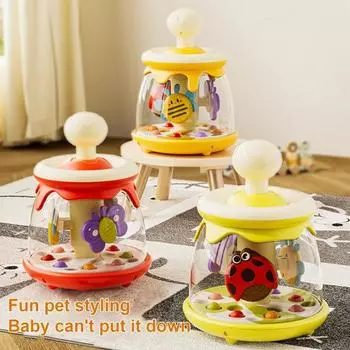 Игрушка для малышей Press Spin Baby Toy, симпатичная игрушка в форме насекомого с верхней ручкой, вращающийся мяч, прыгающий, развивающая координацию движений рук и глаз для детей жёлтый