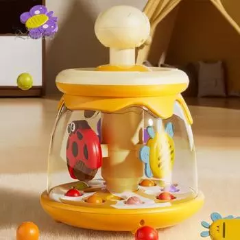 Игрушка для малышей Press Spin Baby Toy, симпатичная игрушка в форме насекомого с верхней ручкой, вращающийся мяч, прыгающий, развивающая координацию движений рук и глаз для детей жёлтый