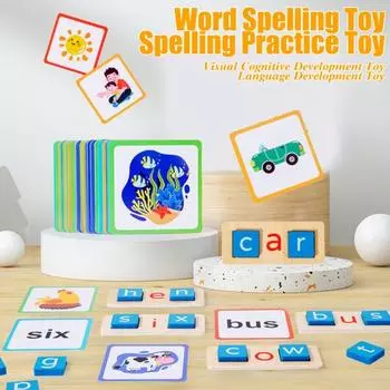 Игрушка для написания слов Деревянные блоки с алфавитом Образовательные обучающие карточки Набор игрушек для чтения и написания слов для детей дошкольного возраста 1 Set