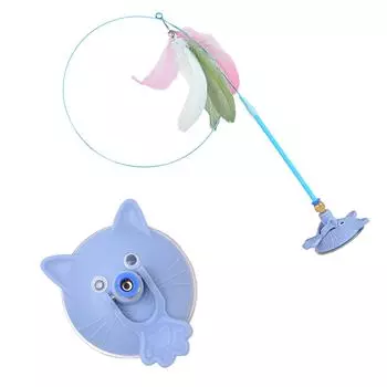 Игрушка для питомца Кошачья дразнилка Палочка Основание на присоске Интерактивная кошачья дразнилка Упражнения и развлечения для активных кошек Кошачья игрушка синий