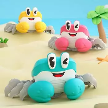 Игрушка для ползания «Краб» с музыкой и светом для дошкольников, обучающая сенсорная игрушка для малышей и избегания препятствий жёлтый
