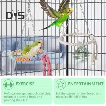 Игрушка для попугая, круглая веревка, игрушка для попугая, жевательная резинка, подставка для птиц, подвесная игрушка, качели, кольцо, аксессуар для клетки для птиц разноцветный