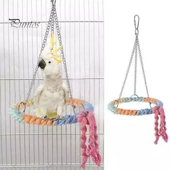 Игрушка для попугая, круглая веревка, игрушка для попугая, жевательная резинка, подставка для птиц, подвесная игрушка, качели, кольцо, аксессуар для клетки для птиц разноцветный