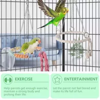 Игрушка для попугая, круглая веревка, игрушка для попугая, жевательная резинка, подставка для птиц, подвесная игрушка, качели, кольцо, аксессуар для клетки для птиц белый