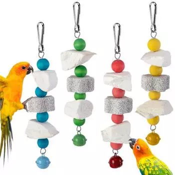 Игрушка для птиц, красочная подвесная игрушка для попугая с бусинами, клетка для птиц из натурального дерева, шлифовальный камень, товары для животных для попугая, длиннохвостого попугая, хомяка, кролика красный