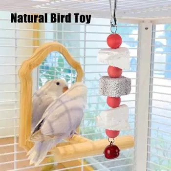 Игрушка для птиц, красочная подвесная игрушка для попугая с бусинами, клетка для птиц из натурального дерева, шлифовальный камень, товары для животных для попугая, длиннохвостого попугая, хомяка, кролика синий