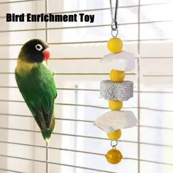 Игрушка для птиц, красочная подвесная игрушка для попугая с бусинами, клетка для птиц из натурального дерева, шлифовальный камень, товары для животных для попугая, длиннохвостого попугая, хомяка, кролика зелёный