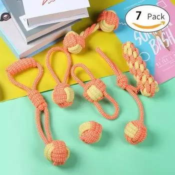 Игрушка для шлифовки зубов собаки, набор из 7 предметов, игра в перетягивание каната, игра в мяч, тревога разлуки, оранжевый, 1 комплект