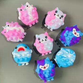 Игрушка для сжатия животных, 3D силиконовый декомпрессионный мяч, игрушка, детская дератизация, пионерский пресс, акула, единорог с присоской 1pcs