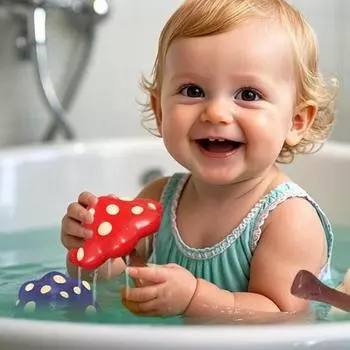 Игрушка для ванны «Грибок» 3 в 1 для детей, вращающаяся гироскопическая насадка для душа, игрушка для ванны, милый орнамент, креативная игрушка для игр с водой для мальчиков и девочек красный