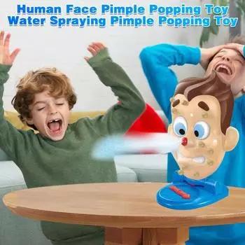 Игрушка для выдавливания прыщей с человеческим лицом и колесом-указателем, распыляющая воду игрушка для выдавливания пятен, снятие стресса для детей, взрослых, семейных вечеринок, настольных игр, розыгрышей синий