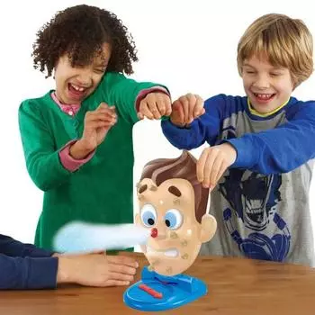 Игрушка для выдавливания прыщей с человеческим лицом и колесом-указателем, распыляющая воду игрушка для выдавливания пятен, снятие стресса для детей, взрослых, семейных вечеринок, настольных игр, розыгрышей синий