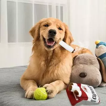 Игрушка для жевания собак, пищащая плюшевая игрушка для собак с хлопковым наполнителем, мягкая игрушка для собак с дымом, интерактивная игрушка для собак со смехом, инструмент для чистки зубов для щенков, маленьких и средних собак set
