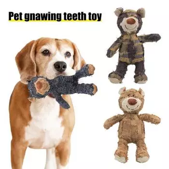 Игрушка для жевания собак с пищащим вкусом, интерактивная плюшевая игрушка-медведь со звуком, неразрушимая игрушка для чистки зубов у собак, для агрессивных любителей жевать S фиолетовый