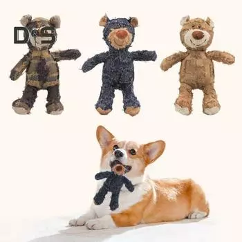 Игрушка для жевания собак с пищащим вкусом, интерактивная плюшевая игрушка-медведь со звуком, неразрушимая игрушка для чистки зубов у собак, для агрессивных любителей жевать S синий