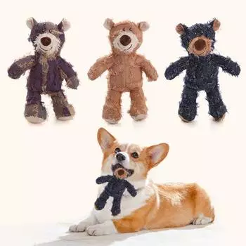 Игрушка для жевания собак, устойчивая к укусам, игрушка-кукла для собак, мультяшная плюшевая игрушка в форме медведя, игрушка для домашних животных со встроенным звуком, игрушка для борьбы со скукой для собак жёлтый