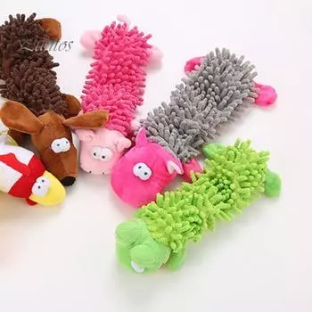 Игрушка для жевания собаки Устойчивая к укусам швабра Фланелевая игрушка для собаки Игрушка-кукла Мультяшная собака в форме цыпленка Свинья Игрушка для домашних животных со встроенным звуком Игрушка для борьбы со скукой для собак розовый