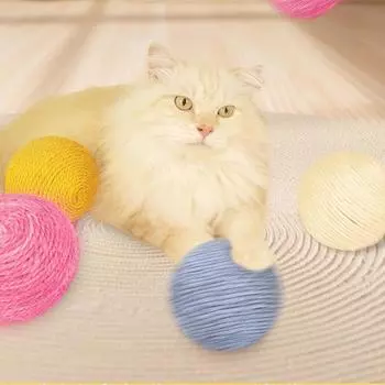 Игрушка для жевания веревки для кошек Шар из джутовой веревки — забава, избавление от скуки, шлифовка зубов Принадлежности для кошачьей мяты Игрушка для кошек белый