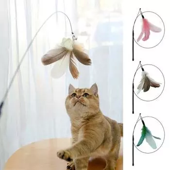 Игрушка-дразнилка для кошек, гибкий длинный стержень, устойчивый к изгибу, устойчивый к укусам, цветные перья, длина кошки 92 см кофейный