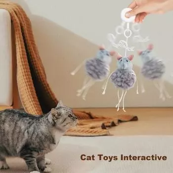 Игрушка-дразнилка для кошек Интерактивная безопасная игра для кошек Плюшевая игрушка-мышь с подвесной эластичной веревкой Игрушка для самостоятельной игры с кошачьей мятой для занятий в помещении серый