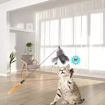 Игрушка-дразнилка для кошек, интерактивные упражнения для тренировки погони, портативная игрушка с перьями