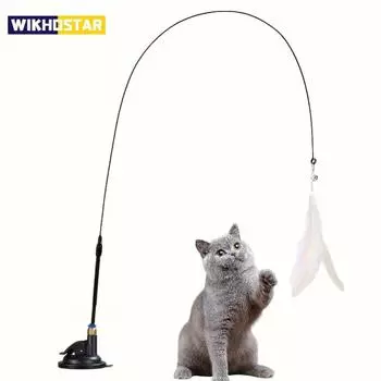 Игрушка-дразнилка для кошек - Интерактивный колокольчик и палочка-перышко - Длинная палка с присоской для захватывающих игровых приключений - Лучшая игрушка для кошек белый