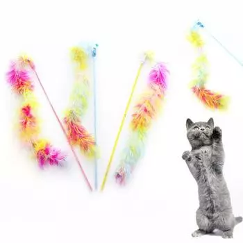 Игрушка-дразнилка для кошек, красочные аксессуары с перьями, эмоциональный комфорт, интерактивная игрушка, забавный кот розовый