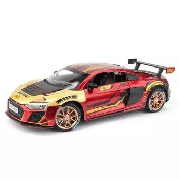 Игрушка гоночная машина R8 V10 масштаба 1/24 для детей 1:24 литые металлические миниатюрные модели с инерционным механизмом, звук и свет, коллекция подарков для мальчиков красный