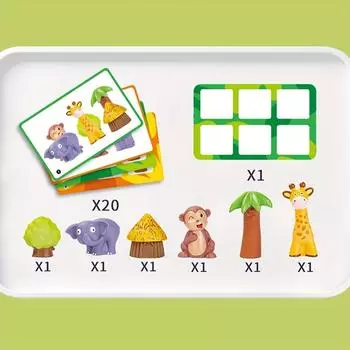 Игрушка-игра в очередь из животных для детей, развивающая STEM-игрушка с 8 красочными формами животных, карточки с вопросами для развития пространственной логики Little Animal Line Up