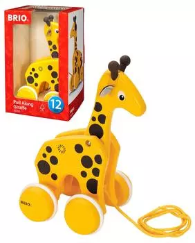 Игрушка-каталка BRIO Жираф, возраст 1+ (Тянущий автомобиль, игрушка-тягач, деревянная развивающая игрушка) 30200