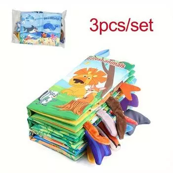 Игрушка-книжка из ткани «Хвост животного», 3 шт., для раннего развития — прочная, кусается, моющаяся, цвет зеленый/синий 3pcs