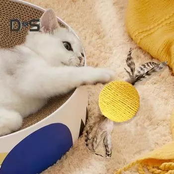 Игрушка-когтеточка для кошек из сизаля, интерактивная игрушка со звуком против укусов, кошачья когтеточка из сизаля с перьями, принадлежности для чистки зубов у котят жёлтый