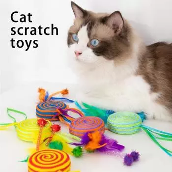 Игрушка-когтеточка для кошек, красочная лента, устойчивая к укусам, игра, избавляющая от скуки, плетеная веревка, леденец синий
