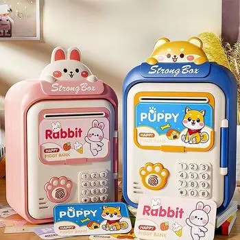 Игрушка-копилка Электронный мини-банкомат Сберегательная машина Деньги Монета Копилка Пароль Имитация отпечатков пальцев Разблокировка с музыкой для детей
